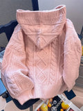 Preppy Style Sweet Pink Cardigan Sweaters Women Loose Long Sleeve Hooded Knitted Jacket Fall Winter Vintage Korean Cute Tops New