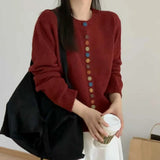 Multicolor Button Knit Sweater Cardigan Women Long Sleeve Button-Up Sweater Jacket Teen-girl Autumn Winter Korean Fashion Outfit