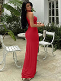 Halter Backless Sexy Maxi Dress Women Summer New Inclined Shoulder Sleeveless High Waist Bodycon Elegant Long Dress