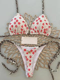 brazilian bikini women suit, beach fashion, sexy thong swimsuit, cute cherry print