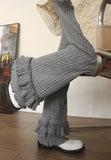 Korean Casual Women Knitted Ruffles Flare Pants Vintage Simple Fashion All Match Wide Leg Trousers Y2k Grunge Mujer Pantalones