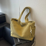 Pbong  Fashionable Striped Velvet Handbag Simple Style Corduroy Shoulder Bag Solid Color Large Capacity Commuting Women's Tote Bag