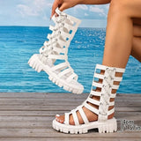 Pbong  Gladiator Women's Sandals Luxury Shoes Platform Chunky Casual Comfortable Travel Outside Sports Hollowed-out Summer Ankle Boots