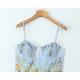 Pbong  Sexy Spaghetti Straps Floral Print Boho Dresses Women Elegant A-line Midi Summer Vacation Dress Robe