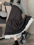 Pbong  Japan Y2K Black Long Skirts Women Vintage Lace Patchwork Loose Skirt Harajuku Casual Streetwear Female Retro A Line Skirt