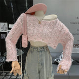 Pbong  Crop Top Pullovers Blue Womens Women Knitted Fashion Oversized Winter Sweaters Casual Ladies Jumpers Korean Style Black Ins