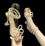 Pbong  New Design Gladiator Sandals for Women Sexy String Bead High Heels Shoes Summer Butterfly-knot Elegant Party Shoes Buckles Pumps