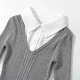 Turn Down Collar Pleat Short Dress Fashion Chic A-line Knitting Women Dress Cotton Blend Student School Dress Academic Style