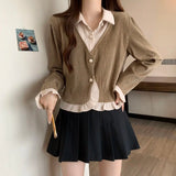 Large Size Women's Clothing Design Sense Fake Two-piece Top New Korean Version Fashionable Polo Collar Slimming and Belly