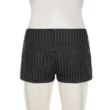Pbong  Harajuku Striped Buttons Micro Denim Shorts Women Summer Low Waist With Pockets Bottoms Hottie's Slimming Mini Pants