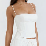 Summer Backless Zip Up Bustier Crop Tops Elegant Vintage Skinny Corset Tank Tops Y2K Women Chic Spaghetti Strap Camis Clubwear