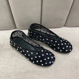 Pbong  Fashion Crystal Women Ballet Flats Mesh Dance Flat Shoes Casual Driving Walking Loafers Espadrilles Ladies Slip-on Lazy Shoes