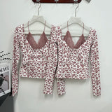 Pbong   Hot Girl Leopard Printed T-shirt Long Sleeve Women Spring Summer New Knot Waistline Slim-fit T-shirt Lace Patchwork Halter Tops