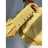 Pbong  Autumn Women's Luxury Satin Shirt French Inspired Pointed Collar Drape Front Elegant Blouse