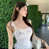 Summer Bow Lace Knitted Sling Fashion Slim Spice Girl Short Top Cool Casual Vest Women