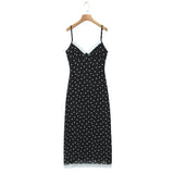 Pbong  Sexy Lace V-Neck Patchwork Maxi Dress Women Elegant High Waist Slim Spaghetti Strap Dresses Backless Dot Printed Midi Vestidos