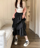 White Gauze Half Skirt Women Summer New French Vintage Cake Skirt High Waist A-line MIDI Skirt Korean Fashion Faldas