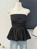 French One Shoulder Pleated Slim Tube Top Women Sexy Waist Ruffled Sleeveless Vests Summer Y2k Solid All Match Tanks