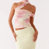 y2k Halter Top Women Sexy Clothing Flower Print Sleeveless Backless Cropped T Shirt Vest 2000s Clothes Party Clubwear
