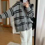 Women Cardigan Sweater Striped V-neck Button-up Sweater Jacket Comfy Cozy Slouchy Cardi Autumn Winter Casual Outfit