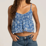 y2k Cami Top Women Summer Vest Floral Print V Neck Spaghetti Strap Sleeveless Pleated Tanks 2000s Clothing Streetwear
