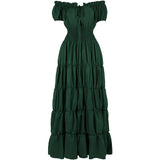Renaissance Medieval Dress Women Irish Off Shoulder Short Sleeves Elastic Waist Elegant Sexy Long Dress Party  Adult Clothing