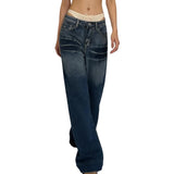 Pbong  y2k Denim Pants Women Vintage Clothes Gradient High Waist Loose Water Washed Straight Leg Jeans with Pockets Streetwear