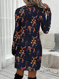Pbong  Women's Long Sleeve Floral Print Bodycon Dress, Teal Vintage Ditsy Pattern, Casual Chic Mini Dress