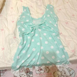Pbong  Summer New Green Lace Splicing Halter Tank Tops Japanese Retro Subculture V-neck Vest Women's Original Polka Dot Print Slim Top