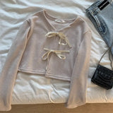 Pbong  Butterfly Knot Short Knitted Sweater Jacket New Design Loose Fit V-Neck Long Sleeve Urban Style Commute Suitable for W...