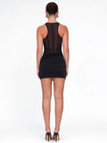 Black See Through Mesh Ruched Sexy Mini Dress For Women Robe Summer New Zipper Sleeveless Skinny Draped Club Dress