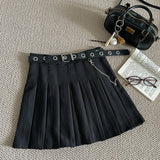 High Waisted Pleated Mini Skirt with Chain Belt Built-in Shorts School Teen-girl Short Skirt Women 90s Y2K Outfit
