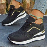 Pbong  Women's Lightweight Wedge Sneakers Thick Sole Breathable Running Sports Shoes Woman Plus Size Fashion Lace Up Platform Sneakers