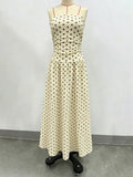 Pbong  Summer Polka Dot Strapless Sleeveless Long Dress Women Fashion Off Shoulder Slim Ruffles Dresses Elegant