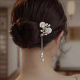 New Chinese Style Green Zircon Flower Hair Stick For Women Vintage Imitation Pearl Tassel Hair Stick Hair Accessories