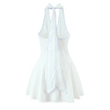 Halter Neck Patchwork White Women Dress V-neck A-line Pleat Party Summer Dress New Y2K Sweet Backless Beach Female Clothes