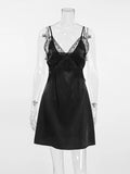 Pbong  Solid Loose Spliced Lace Chic Dress for Women V Neck Sleeveless Luxury Temperament Dresses Female Summer Fashion