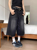 Black Baggy Denim Shorts Women Y2k Vintage Wide Leg Jorts Washed High Waist Streetwear Casual Fashion Loose Trousers