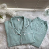 Cotton Comfort Sleepwear Casual Women Pajamas Spring Summer Cherry Print Cute Lapel Button Shirts And Pant Two Piece Sets 2024