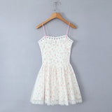Pbong  Sweet White With Pink Flower Spliced Mesh Lace Sling Dresses Women Low Waist Swing A-line Short Dresses Party Robe Vestidos
