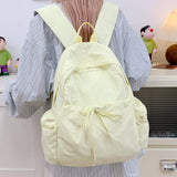 Pbong  Lightweight Lavvender Nylon Backpack For Women Cute Drawstring Daypack With Multiple Pockets Pastel Purple Soft Puff School Bag