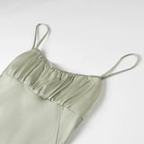 Green Backless Sexy Long Dress For Summer 2025 New High Waist Slit Square Collar Slip Dress Fashion Solid Satin Party Dress