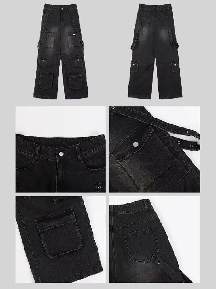 Y2k Cargo Jeans Pants Women Street Oversize Loose Multiple Pockets Female Pant Autumn Winter Vintage Hip Hop Denim Trousers