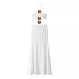 Vacation Beach Sexy Long Dress 2025 New Large Button Slim Fashion Summer Women Dress Hollow Out Streetwear Party Vestidos