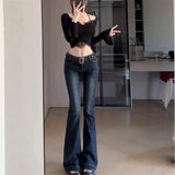 Pbong   Slim Fit High Waist Wide Leg Jeans Women's Fall Slimming Long Straight Floor Length Pants Trendy Versatile Casual Style