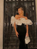 Women Strapless Satin Patch Ruffles Long Dress Sexy Off Shoulder Backless Sleeveless Maxi Dresses Female Evening Party Lady Robe