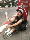 Punk Shorts Street Casual Summer Women Camouflage Harajuku Vintage High Waist Loose Shorts Y2K Wide Leg Baggy  Denim Shorts