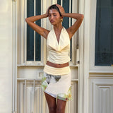 Sexy Long Skirt Two Piece Women's Set Backless Halter Top Slim Printed Elegant High Waist Skirt Summer Vacation Dress Set