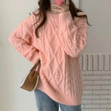 Pbong  Loose Korean Sle Women's Knitwear Autumn Winter Twist Sweater Casual Slimming Lazy Sle Overhead Long Sve round Ne