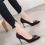 Women New Mid Heeled Sandals Black Square Buckle Pointed Thin Heeled Baotou Banquet High Heeled Shoes Womens Shoes Tacones Mujer